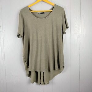 Gibson Tunic Top Women XL Army Olive Green High Low Slub Knit Drape Loose Goblin
